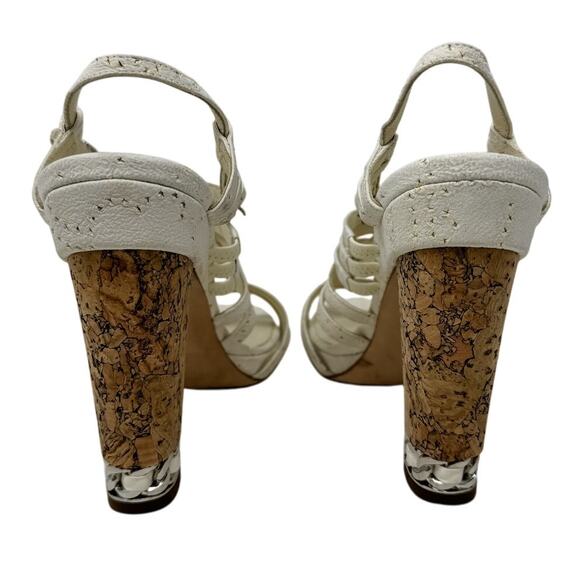 Chanel Suede Block Cork Heel Chain Link CC Detail Strappy Sandals white size 39 - Picture 3 of 13